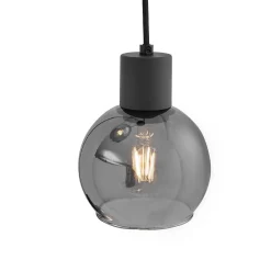 Suspension Art Déco noire avec verre fumé rond 3 lumières - Vidro