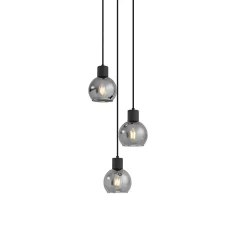 Suspension Art Déco noire avec verre fumé rond 3 lumières - Vidro