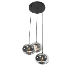 Suspension Art Déco noire avec verre fumé 3 lumières ronde - Busa