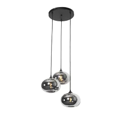 Suspension Art Déco noire avec verre fumé 3 lumières ronde - Busa