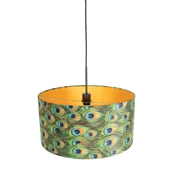 Suspension avec abat-jour en velours paon avec or 50 cm - Combi