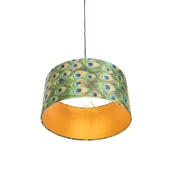 Suspension avec abat-jour en velours paon avec or 50 cm - Combi