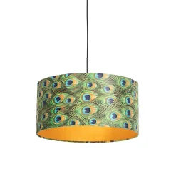 Suspension avec abat-jour en velours paon avec or 50 cm - Combi