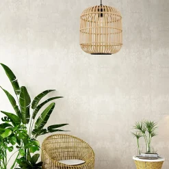 Suspension bambou et métal noir E27 28W Ø34 x H.110cm Eglo, Hanoi