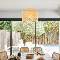 Suspension bambou Makassar Corep E27 IP20 15W coloris naturel ø38 x H.32 cm