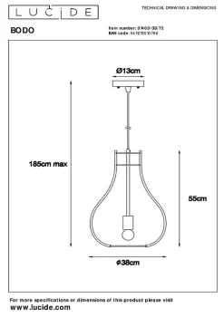 Suspension BODO en placage de bois avec 1xE27 - Bois clair - Lucide