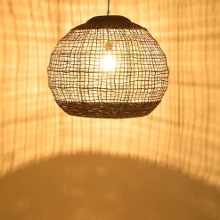 Suspension "boule" 83x83cm en abaca couleur naturelle et teck