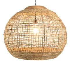 Suspension "boule" 83x83cm en abaca couleur naturelle et teck