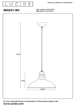 Suspension BRASSY-BIS en métal avec 1xE27 - Noir - Lucide