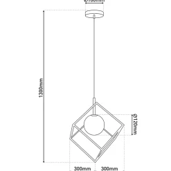 Suspension CADRE rétro métal et verre noir et blanc douille G9 30cm de côté pour le salon et le bureau