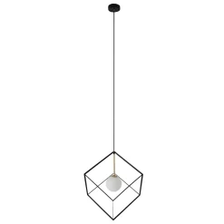 Suspension CADRE rétro métal et verre noir et blanc douille G9 30cm de côté pour le salon et le bureau