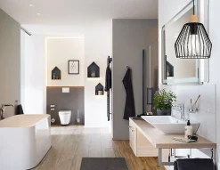 Suspension Cameo IP44 E27 H.110cm Ø22cm Paulmann bois noir