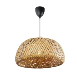 Suspension Circulaire en Rotin et Bambou 38cmx20cm Double Abat-Jour, Style Naturel Minimaliste Noir E27