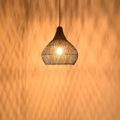 Suspension "cloche" 40x40cm en rotin couleur noire et teck