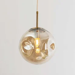 Suspension contemporaine à fossettes en verre ambré - Nourot