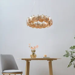 Suspension coquillage en verre structure dorée - Amanda