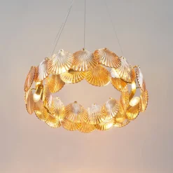 Suspension coquillage en verre structure dorée - Amanda