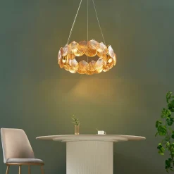 Suspension coquillage en verre structure dorée - Amanda