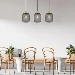 Suspension décorative 3xE27 23W IP20 - Noir et bois