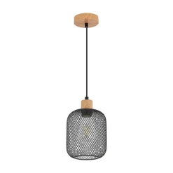 Suspension décorative 1xE27 23W IP20 - Noir et bois
