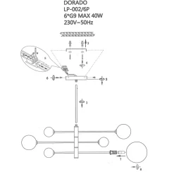 Suspension de plafond Light Prestige Dorado noire 6 x G9 1 pc.
