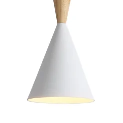 Suspension de Plafond Style Nordique en Aluminium Blanc avec Détails en Bois - Douille E27 pour Salon Salle à Manger.