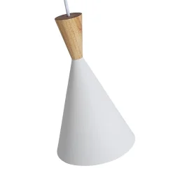 Suspension de Plafond Style Nordique en Aluminium Blanc avec Détails en Bois - Douille E27 pour Salon Salle à Manger.