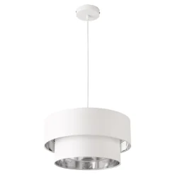 Suspension Design Douille E27 60w En Métal Et Textile Diamètre 40 Cm Blanc Argenté lux.pro