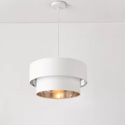 Suspension Design Douille E27 60w En Métal Et Textile Diamètre 40 Cm Blanc Argenté lux.pro