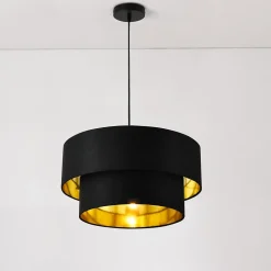 Suspension Design Douille E27 60w En Métal Et Textile Diamètre 40 Cm Noir Doré lux.pro