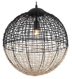 Suspension design Eros 130cm réglable métal noir et rotin LED