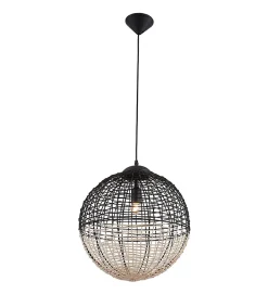 Suspension design Eros 130cm réglable métal noir et rotin LED