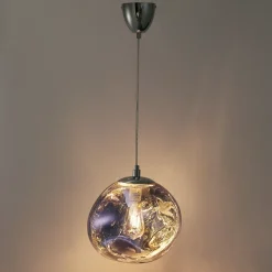 Suspension design moderne avec abat-jour en verre métallisé violet irrégulier, douille E27 Melti D280mm