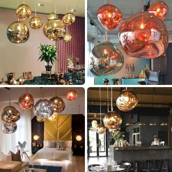 Suspension Design Moderne en Rose avec Abat-jour en Verre Métallisé Irrégulier Douille E27 Melti D360mm