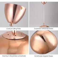 Suspension Design Moderne en Rose avec Abat-jour en Verre Métallisé Irrégulier Douille E27 Melti D360mm