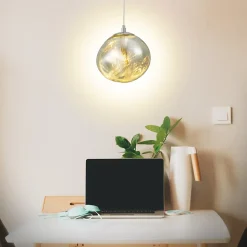 Suspension Design Moderne avec Grand Abat-jour en Verre Métallisé Chromé Irrégulier Douille E27 Melti D360mm