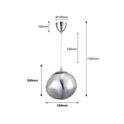 Suspension Design Moderne avec Grand Abat-jour en Verre Métallisé Chromé Irrégulier Douille E27 Melti D360mm