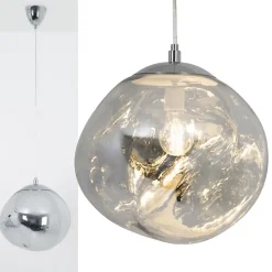 Suspension Design Moderne avec Grand Abat-jour en Verre Métallisé Chromé Irrégulier Douille E27 Melti D360mm
