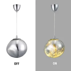 Suspension Design Moderne avec Grand Abat-jour en Verre Métallisé Chromé Irrégulier Douille E27 Melti D360mm