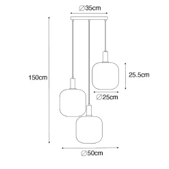 Suspension design noire avec laiton et verre ambré 3 lumières - Zuzanna