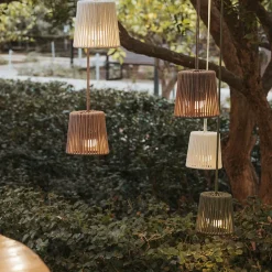 Suspension d'extérieur LED intégrée rechargeable Conta mini beige taupe Ø15cm IP54 E27 900lm 3W Newgarden