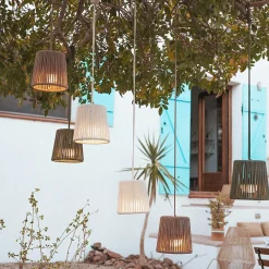 Suspension d'extérieur LED intégrée rechargeable Conta mini beige taupe Ø15cm IP54 E27 900lm 3W Newgarden