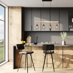 Suspension en bois et métal 4 lampes - Clotilde