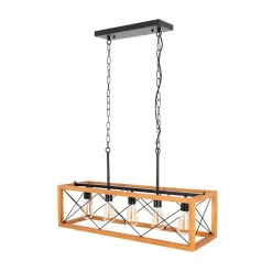 Suspension en Bois et Métal 5 Lumières de Style Vintage PANDORA - 5xE27 pour Salle à Manger et Cuisine.