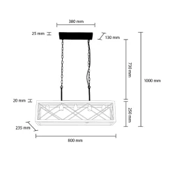 Suspension en Bois et Métal 5 Lumières de Style Vintage PANDORA - 5xE27 pour Salle à Manger et Cuisine.