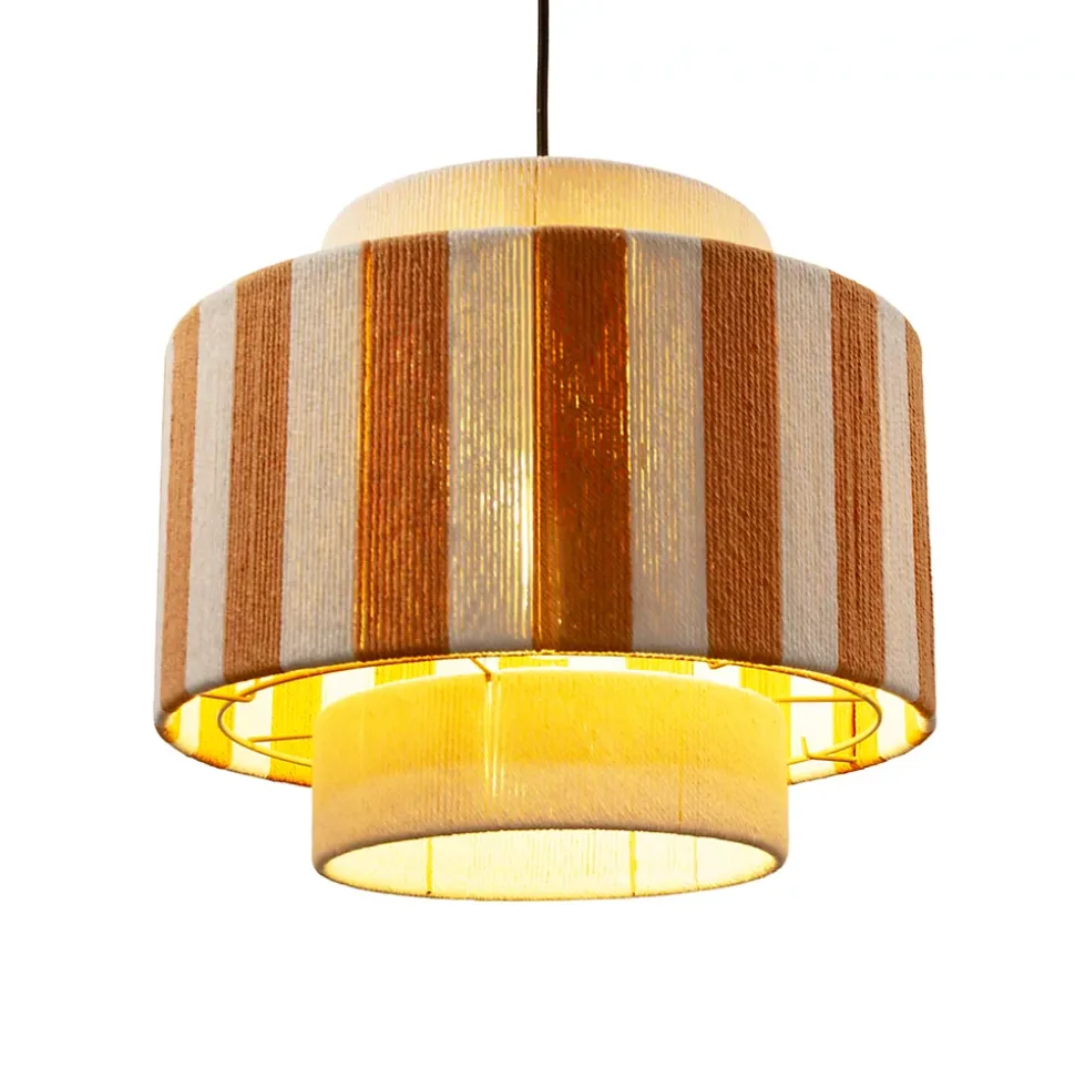 Suspension en corde de coton rayée E27 40W blanc et orange Ø38 cm Jumell Moyo