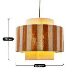 Suspension en corde de coton rayée E27 40W blanc et orange Ø38 cm Jumell Moyo