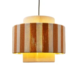 Suspension en corde de coton rayée E27 40W blanc et orange Ø38 cm Jumell Moyo