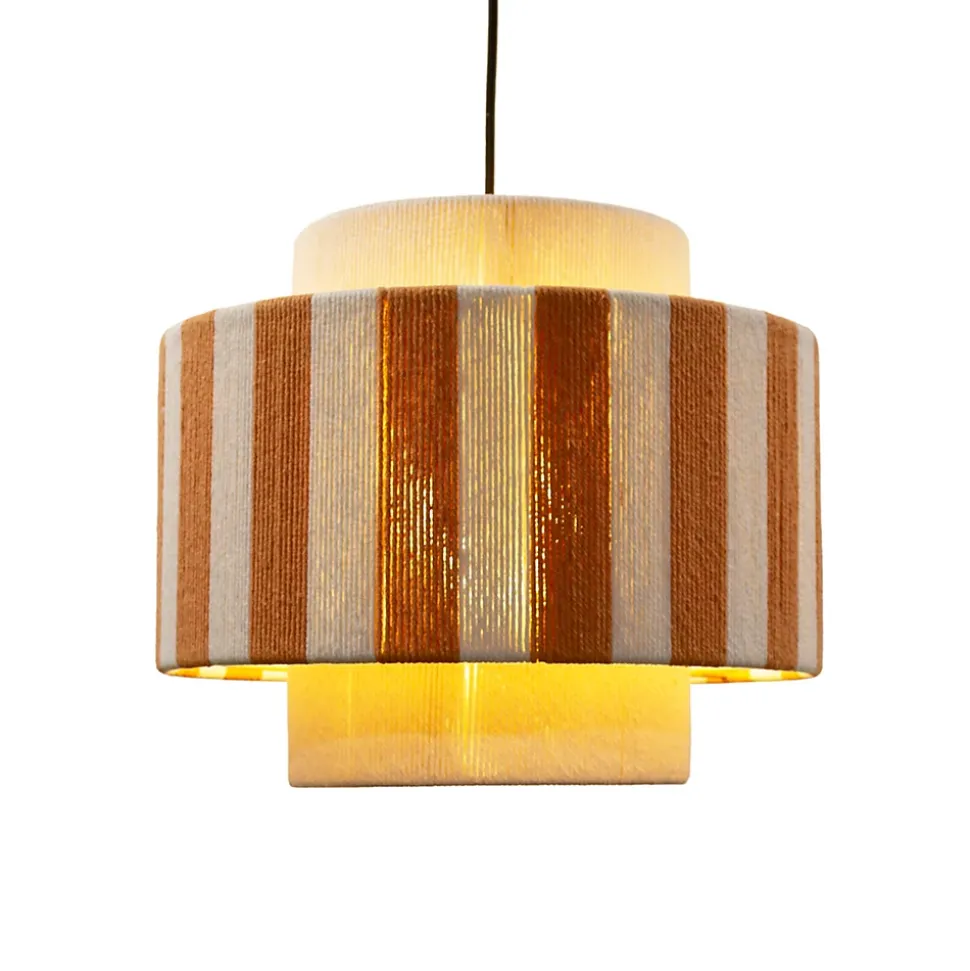 Suspension en corde de coton rayée E27 40W blanc et orange Ø38 cm Jumell Moyo