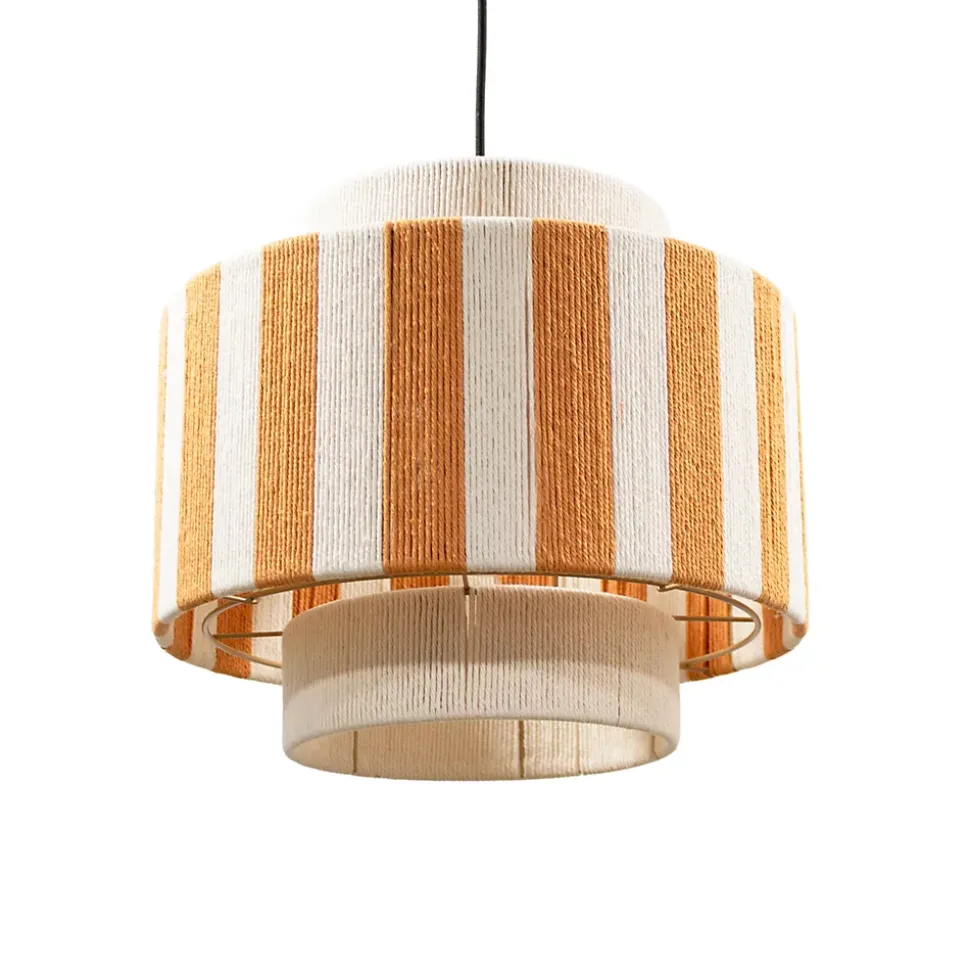 Suspension en corde de coton rayée E27 40W blanc et orange Ø38 cm Jumell Moyo